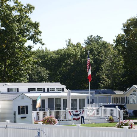 Homes at Seacoast Resort with American flag decorations